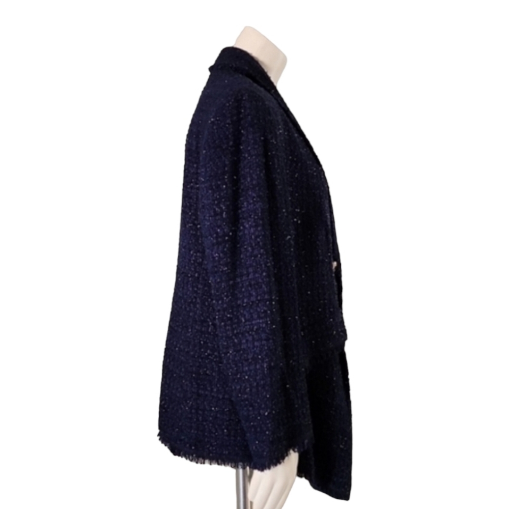 VINTAGE ESCADA Bouclé Tweed Blazer 44 M Blue Silk Wool Textured Sparkle Jacket - Picture 4 of 16